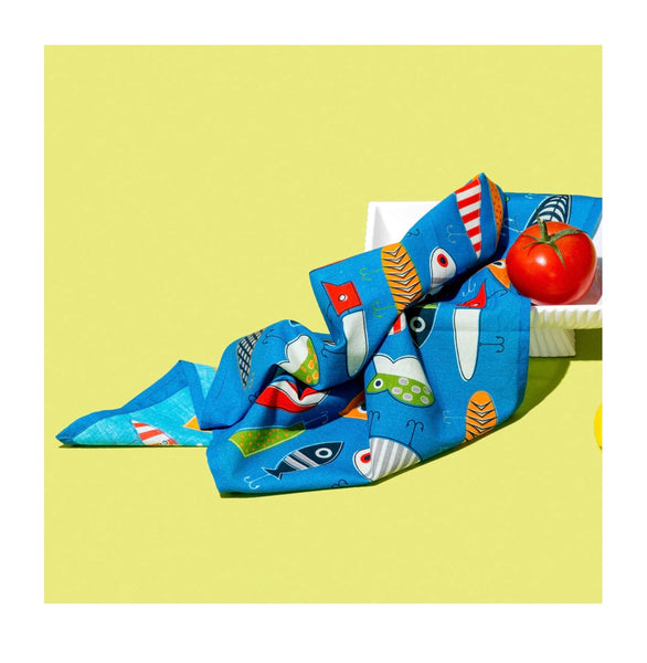 Hank - 7. Vintage Lures by Kate Rhees - Organic Cotton Handkerchief