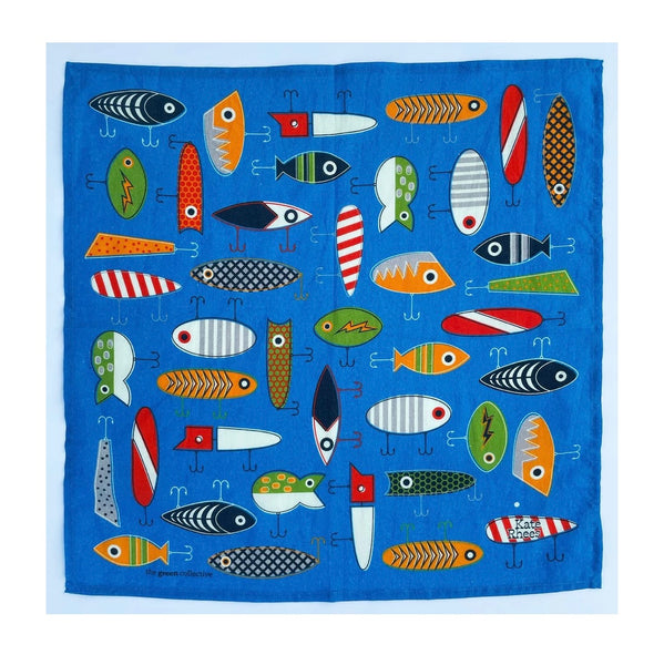 Hank - 7. Vintage Lures by Kate Rhees - Organic Cotton Handkerchief