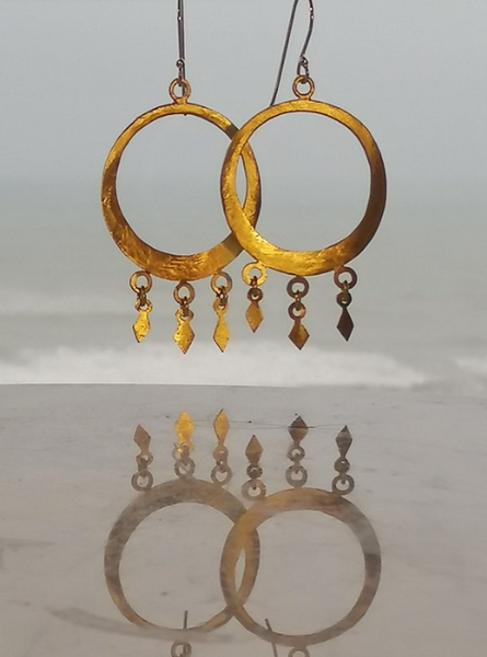 Brass Diamond Hoops