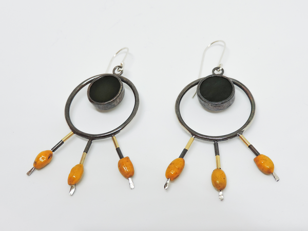 Round Earrings (Pounamu, Kōwhai Seed, Sterling Silver, 14ct plu)