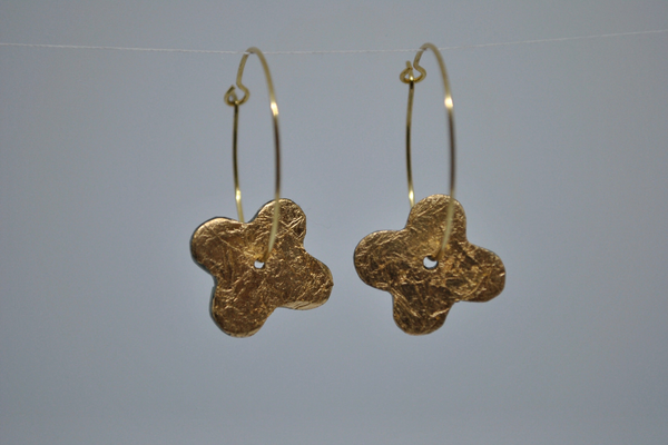 Reversible Gold Backed Four Leaf Clover Earrings on Hoops