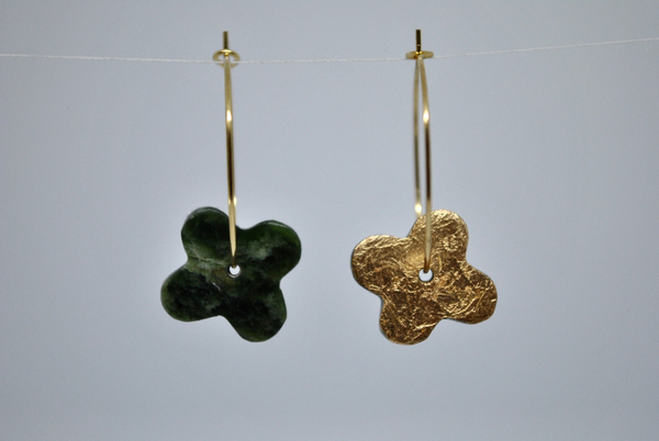 Reversible Gold Backed Four Leaf Clover Earrings on Hoops