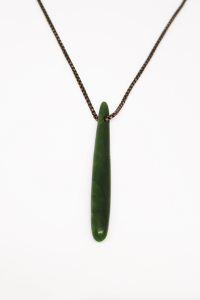 Freeform Pounamu Drop Pendant - Sterling Silver Oxidised Box Chain