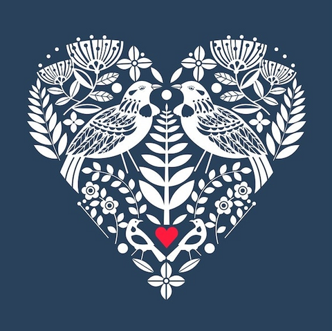 New Zealand Indigo Tui Heart - Mini Notecard