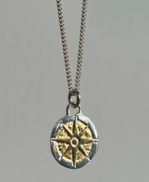 Compass Pendant - Silver & 23.5CT Gold