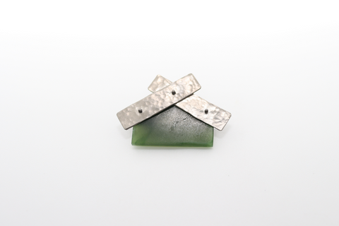 Pounamu and Sterling Silver Wharenui Brooch