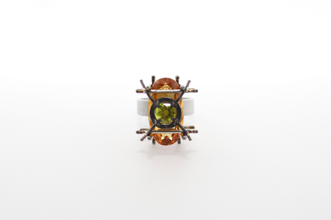 Citrine, Peridot and Stainless Steel Ring