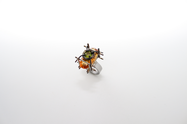 Citrine, Peridot and Stainless Steel Ring