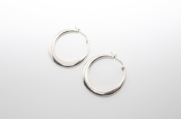 Large Flat Sterling Silver Hoops