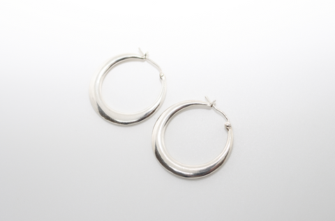 Large Flat Sterling Silver Hoops
