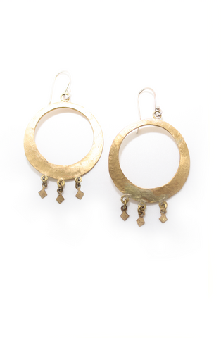 Brass Boho Hoops with Diamond Shaped Drops