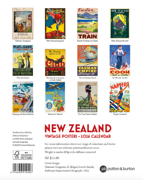 2026 New Zealand Vintage Posters Calendar - Small
