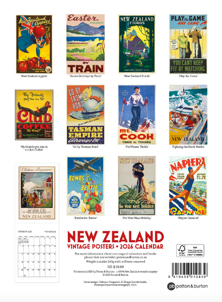 2026 New Zealand Vintage Posters Calendar - Large