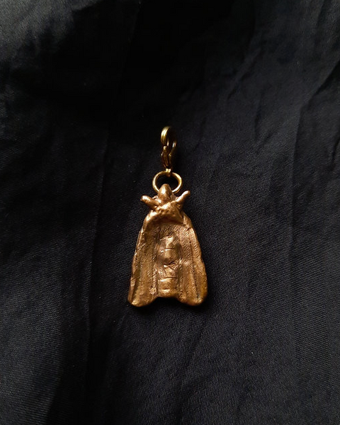 Moth Charm (With Olive Silk Ribbon)