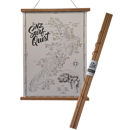 The NZ Surf Quest print map with magnetic hanging frame EX DISPLAY MODEL