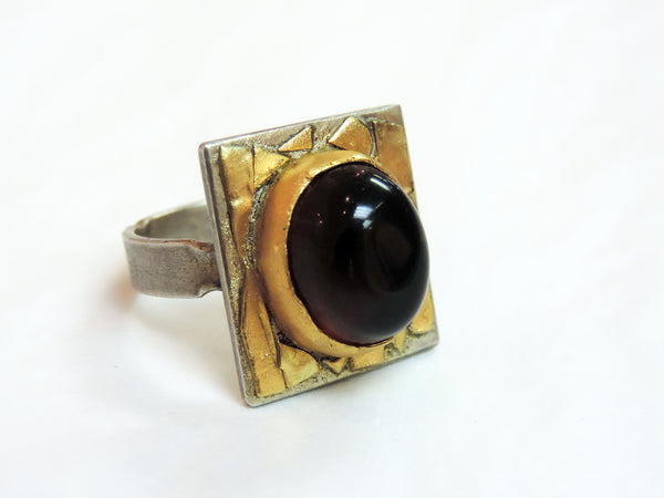 NZ Amber, Gold and Stirling Silver Ring
