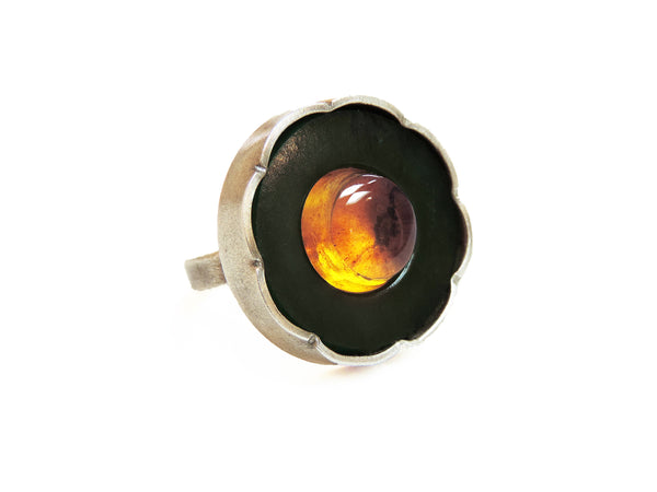 NZ Amber, Jade and Stirling Silver Ring