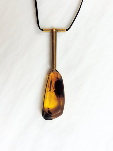 NZ Amber, Gold, Fine Silver and Stirling Silver Pendant