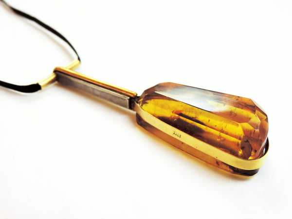 NZ Amber, Gold, Fine Silver and Stirling Silver Pendant