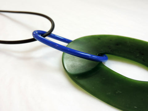 Jade, Plastic, Stirling Silver and Rubber Pendant