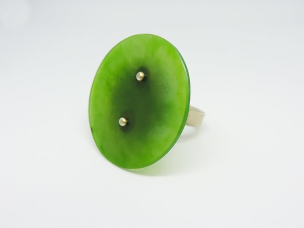 Round Pounamu, Silver and Brass Ring