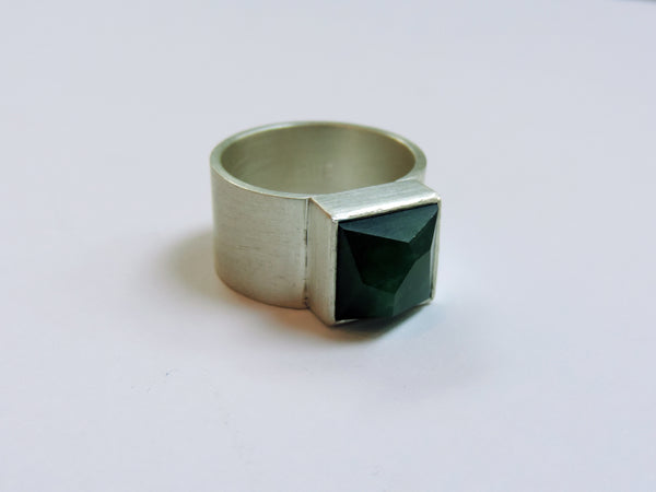 Square Facetted Pounamu Wide Ring
