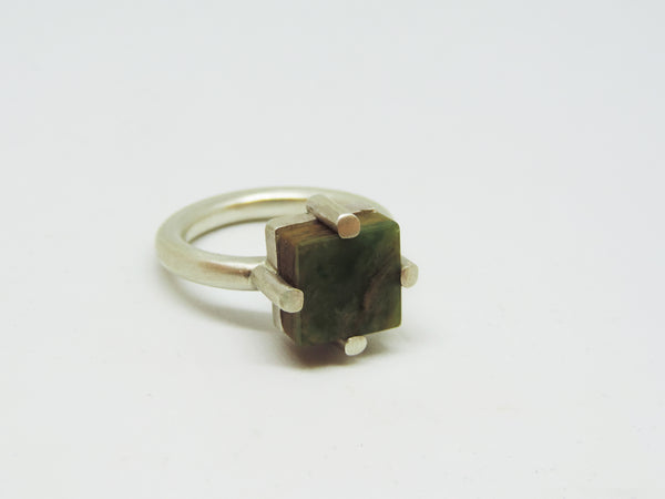 Pounamu 'Flower Jade' Square Ring Claw