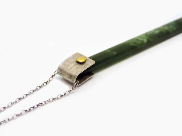 Jade, Stirling Silver and 24ct Gold Pendant
