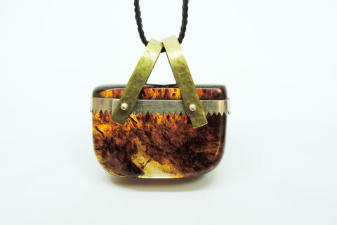 Kauri Copal, Brass and Stirling Silver Pendant