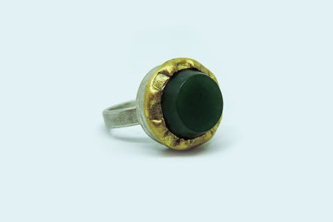 Jade, 24ct Gold and Stirling Silver Ring