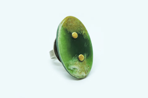 Jade, Gold and Brass Ring