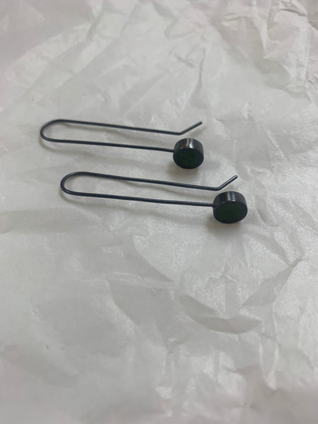 Caim Earrings - Pounamu & Oxidised Stirling Silver