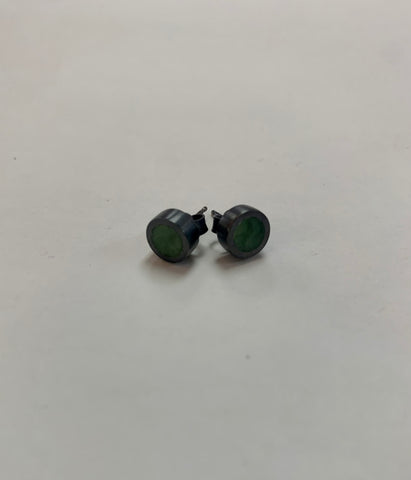 Caim Studs - Pounamu & Oxidised Stirling Silver