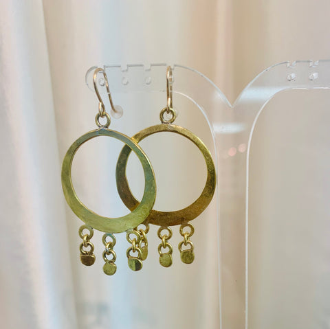 Brass Disc Hoop Earrings