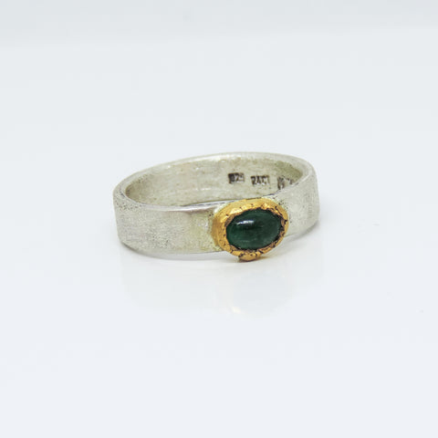 Untreated Emerald, 24ct Gold & Sterling Silver Ring