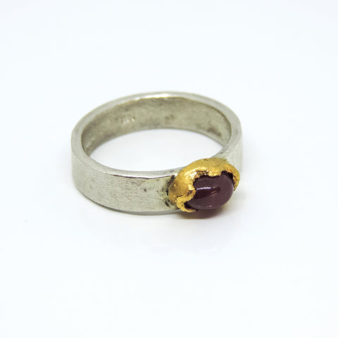Untreated Ruby, 24ct Gold & Sterling Silver Ring