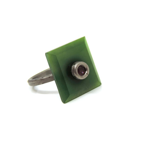 New Zealand Jade, Untreated Ruby & Titanium Ring