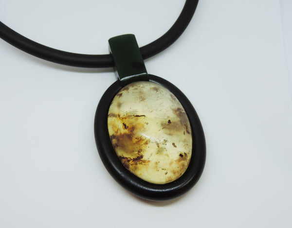 Kauri Copal, Pounamu and Rubber Pendant