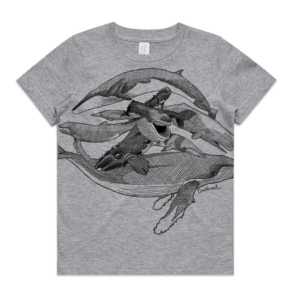 Whales Kids’ T-shirt (Grey Marle)