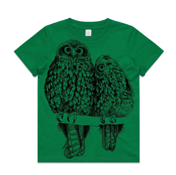 Morepork/Ruru Kids’ T-shirt (Green)