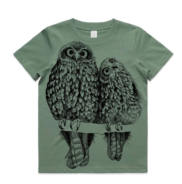 Morepork/Ruru Kids’ T-shirt (Sage)