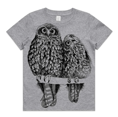 Morepork/Ruru Kids’ T-shirt (Grey Marle)