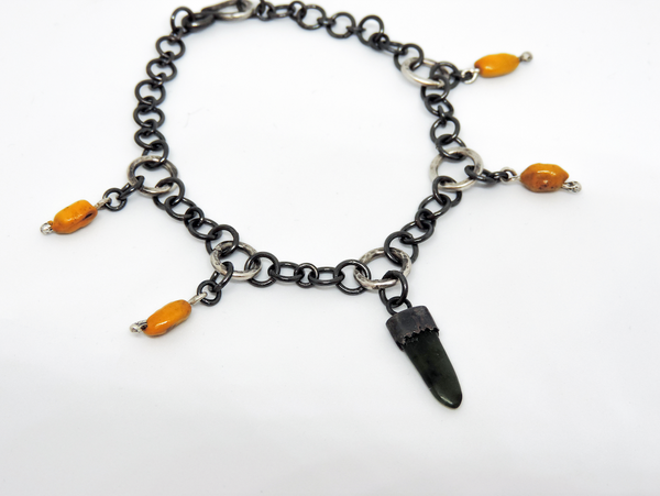 Bracelet (Sterling Silver, Pounamu, Kōwhai Seed)