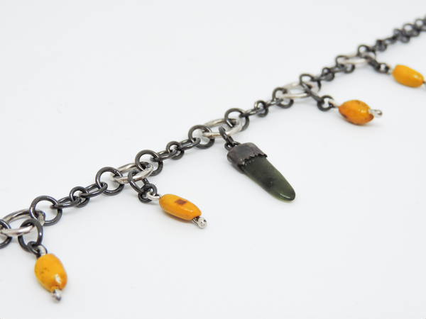 Bracelet (Sterling Silver, Pounamu, Kōwhai Seed)