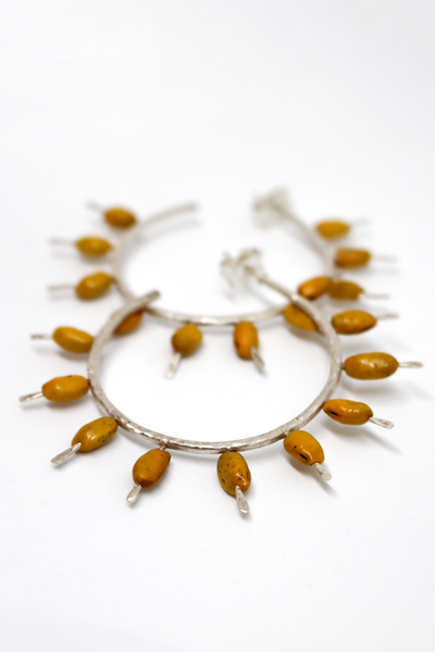 Large Hoop Earrings (Kōwhai Seed, Sterling Silver)