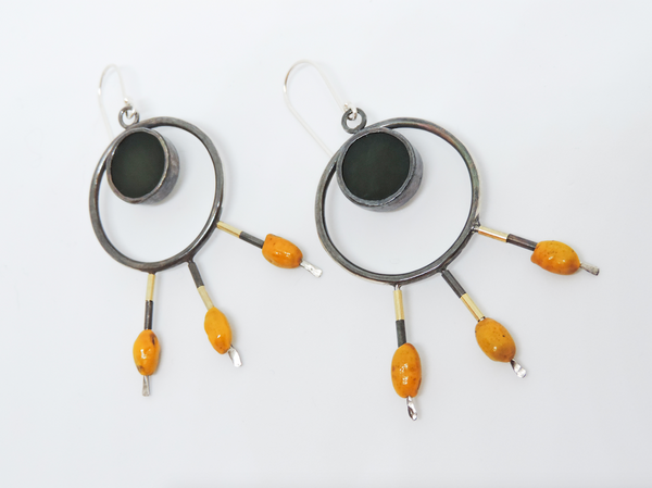 Round Earrings (Pounamu, Kōwhai Seed, Sterling Silver, 14ct plu)