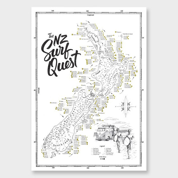 The NZ Surf Quest print map