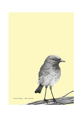 Black Robin - Lemon A4 Limited Edition Print